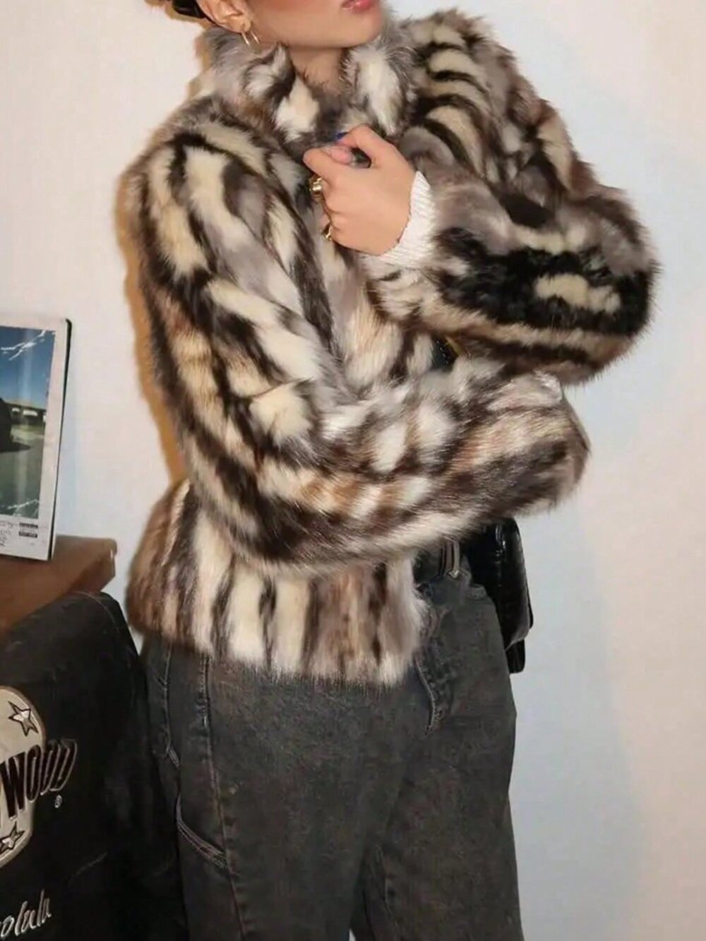 Multicolor Casual Women's Faux Fur Effect Coat Jacket - Picture 5 of 9